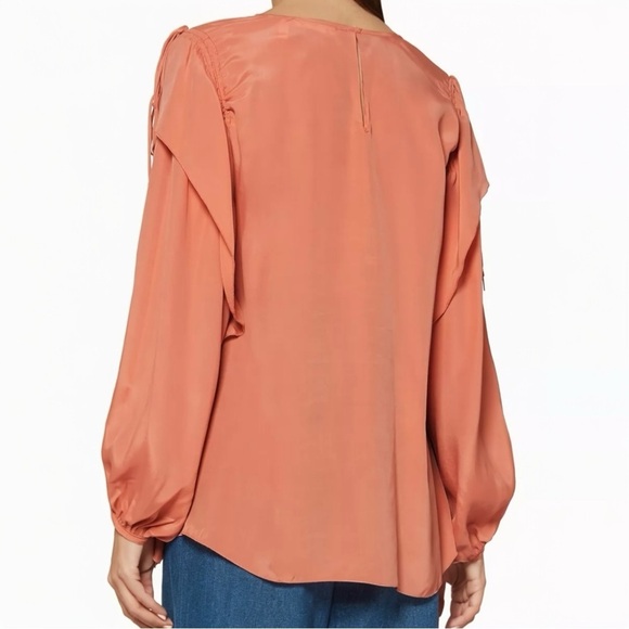 See By Chloe Silk Blend Long Balloon Sleeve Ruffle Blouse in Past Rose Size 6 - Picture 4 of 13